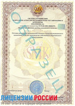 Образец сертификата соответствия (приложение) Электрогорск Сертификат ISO 13485